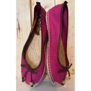 Michael Kors Flat Espadrille Pink Fuchsia Brown Leather Trim Size 10/10.5 Read